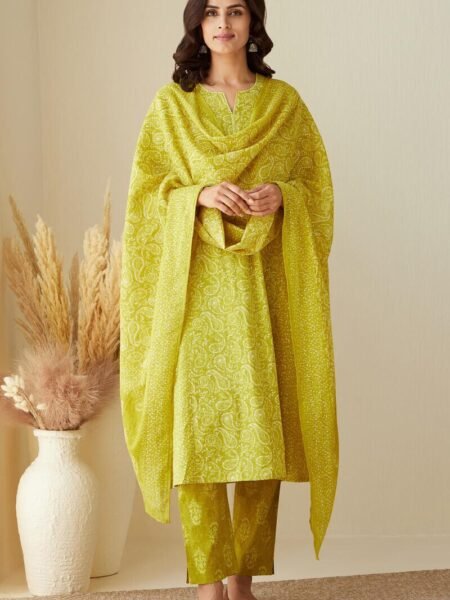 Stunning Mustard and cotton floral printed kurta pant suit set