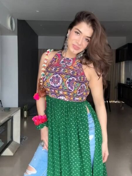 Designer Green Color Georgette With Mirror Work & Digital Printed Kurti