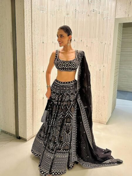 Ethnic Bridesmaids Black Color Designer Lehenga Choli Set With Sequins Work