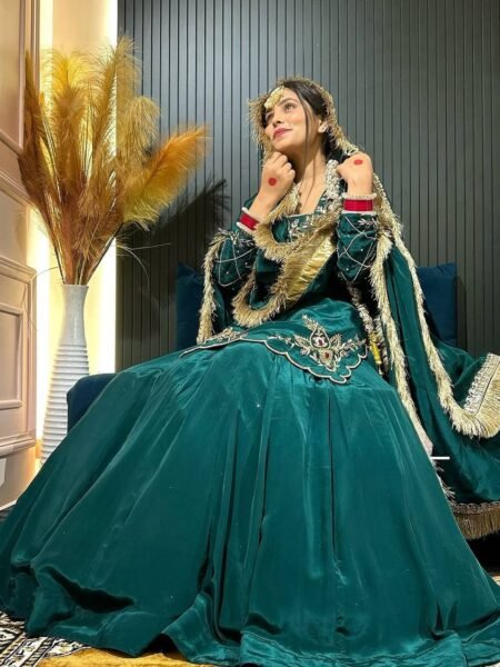 Ameera Green Handwork & Multi-Sequence Embroidered Crepe Silk Lehenga Set