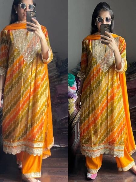 Premium Designer Ready to Wear Kurta Palazzo with Sequins Embroidery & Digital Print