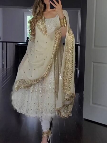 Premium Heavy Georgette White Color Anarkali With Sequins Embroidery