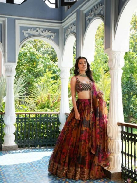 Tebi Organza Printed Lehenga Choli Set with Sequins Embroidery Work for Weddings