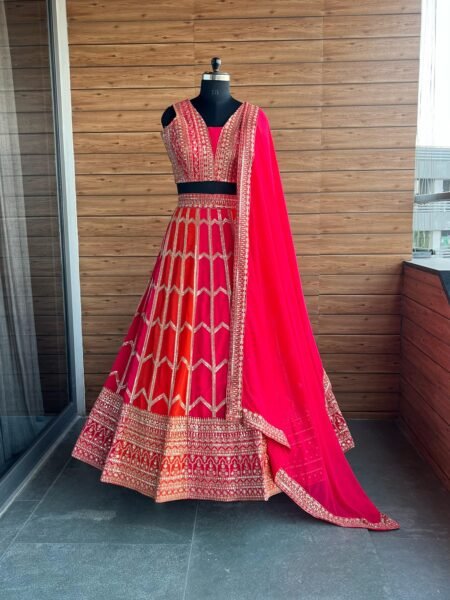 Pink & Orange Embroidered Ready to Wear Lehenga Choli Set