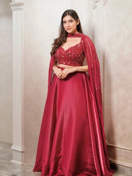 Thread & Sequins Work Japan Satin Silk Lehenga Choli with Attached Cancan