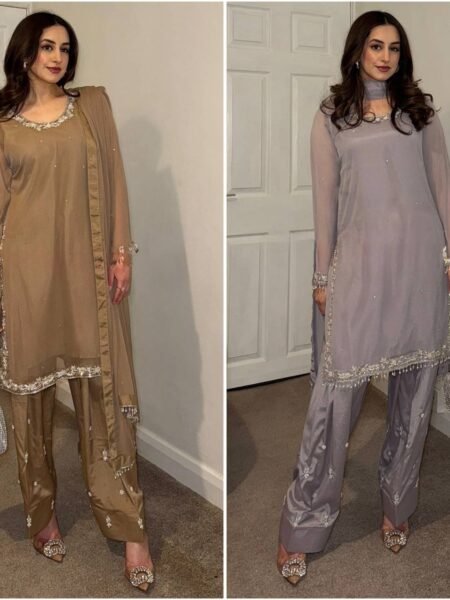 Classy Georgette Farshi Pant & Kurta Set with Embroidery & Beads Work