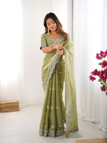 Green Jimmy Chu Thread & Sequins Saree for Weddings