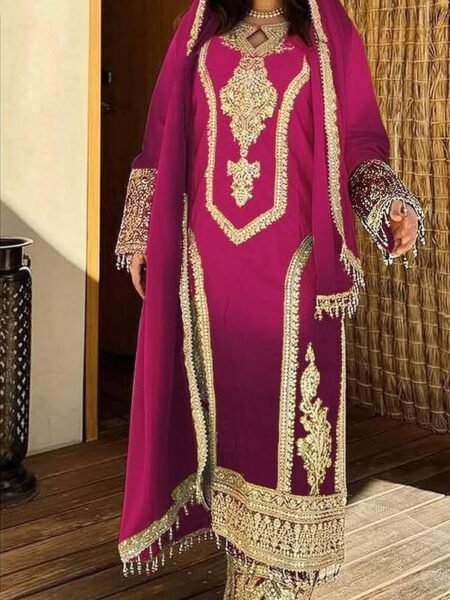 Chinon Silk Pink Dual Tone Set - Ethnic Heavy Embroidered Work with Fancy Latkans Suit