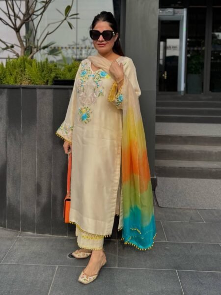 Satin Kurti with Sequins Embroidery Work & Digital Printed Dupatta