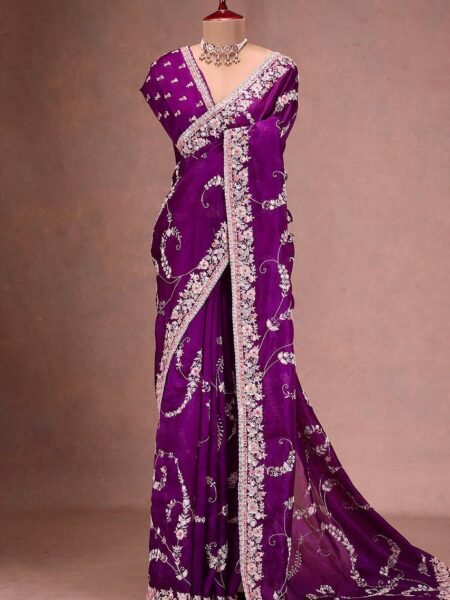 Jimmy Choo Saree with Fancy Cutwork Border & Embroidered Work