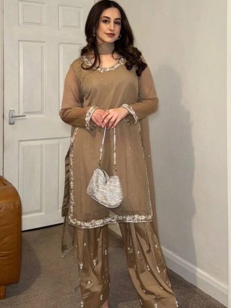 Ayra Dawn Georgette Farshi Pant & Kurta Set with Embroidery & Beads Work