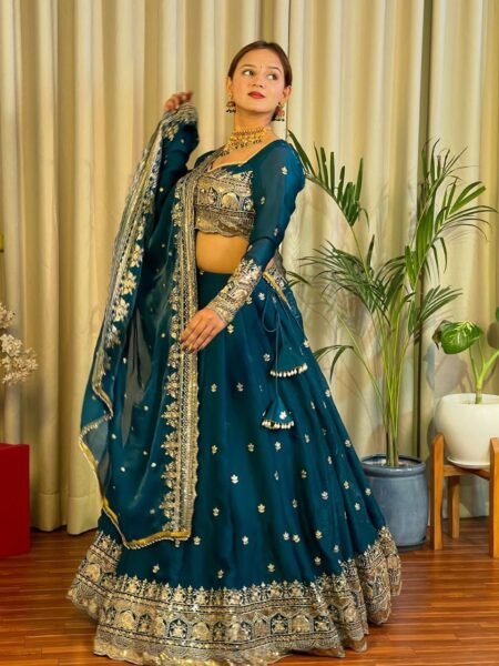 Jimi Choo Thread & Sequins Work Lehenga Choli with Attached Can-Can & Canvas Patta