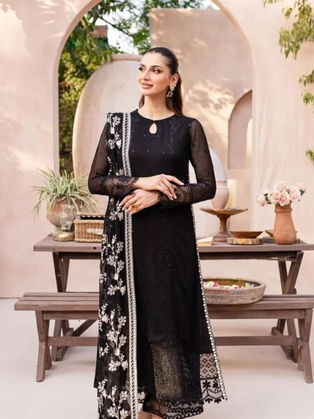 Black Georgette Straight Fit with Thread Embroidery Work for Weddings