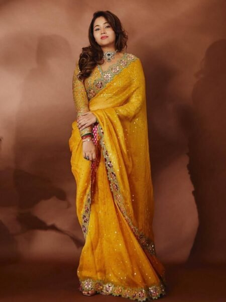 Georgette Saree & Banglori Silk Blouse with Embroidery & Mirror Work
