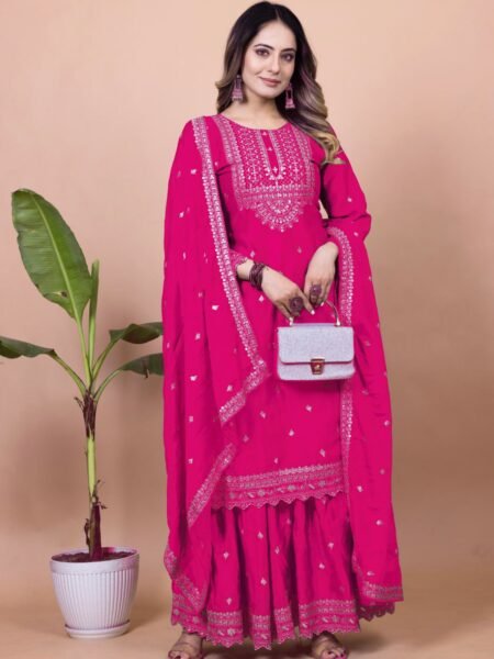 Pink Color Sequins Embroidered kurta Sharara Set for Weddings