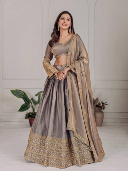 Fendi Lehenga Choli - Sequins Embroidered with Attached Can-Can & Canvas Patta