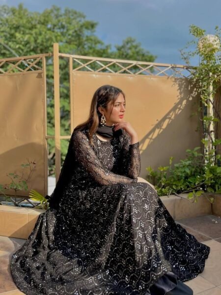Designer Black Anarkali & Sharara with Thread Embroidery Work for Weddings