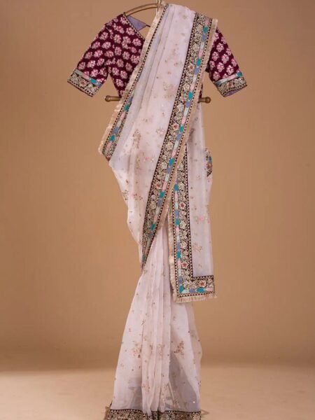 Premium Designer Organza Silk Saree with Thread Work for Weddings