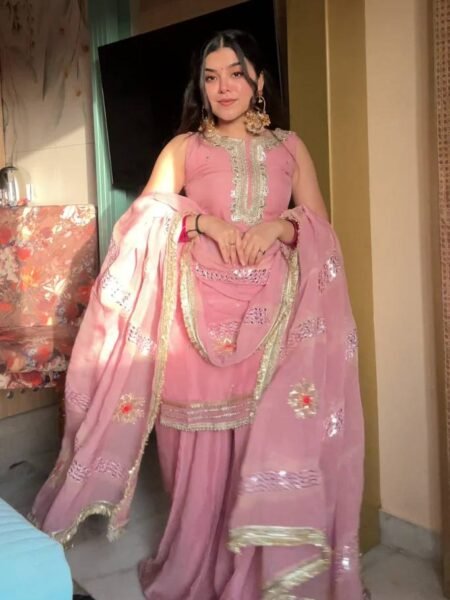 Beautiful Organza Sharara set with Mirror & Sequence Embroidery for Festive wear