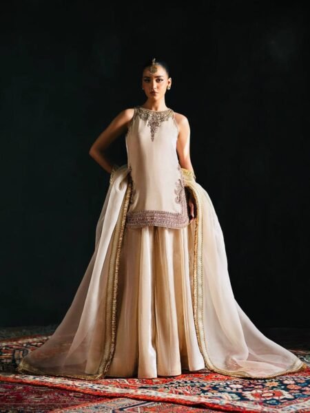 Ethnic Off White Coding & Embroidery Work Kurta Palazzo Set for Women