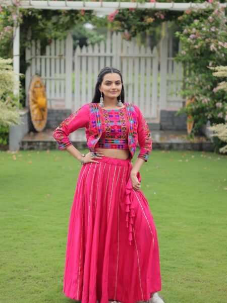 Ethnic Pink Gota-Patti Lehenga & Kutchi Gamthi Embroidered Top