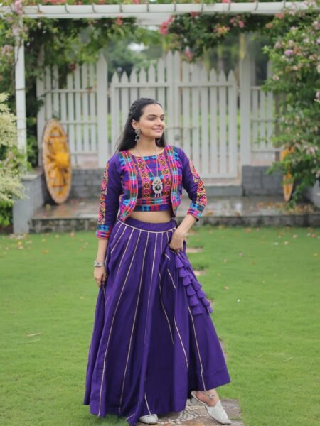Ethnic Purple Gota-Patti Lehenga & Kutchi Gamthi Embroidered Top