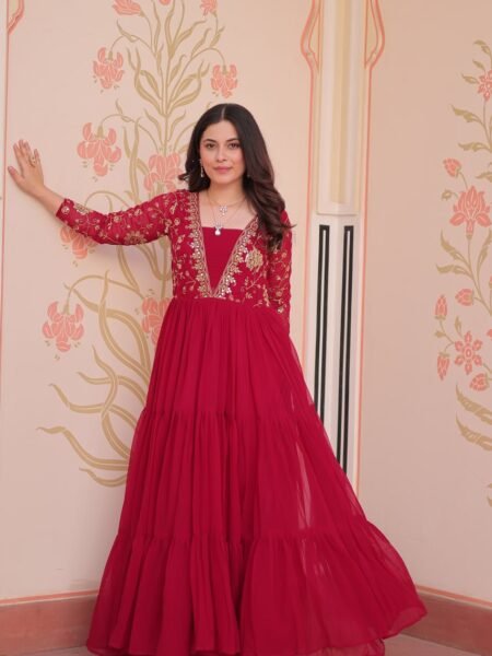 Pink Blooming Gown with Sequins & Zari Embroidery for Women