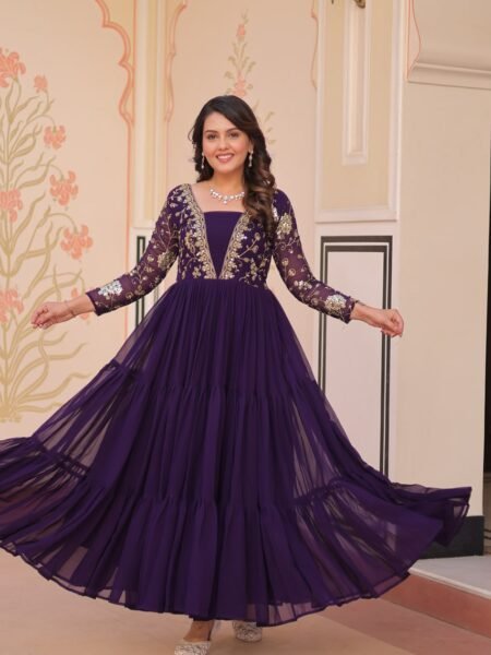 Purple Blooming Gown with Sequins & Zari Embroidery for Women