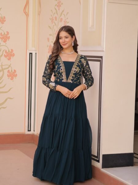 Rama Blooming Gown with Sequins & Zari Embroidery for Women