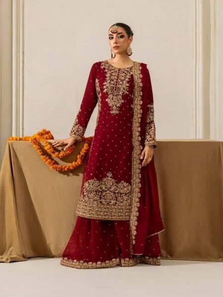 Ethnic Maroon Kurta Palazzo & Dupatta Set with Coding & Sequins Work