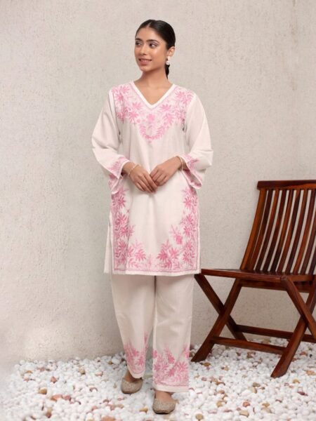 Elegant Pure Lilan Embroidered Kurti & Pant