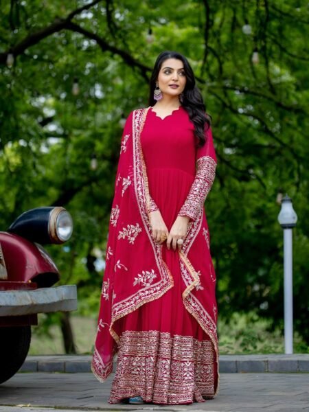 Pink Heavy Gold Embroidered Anarkali Kurta Set