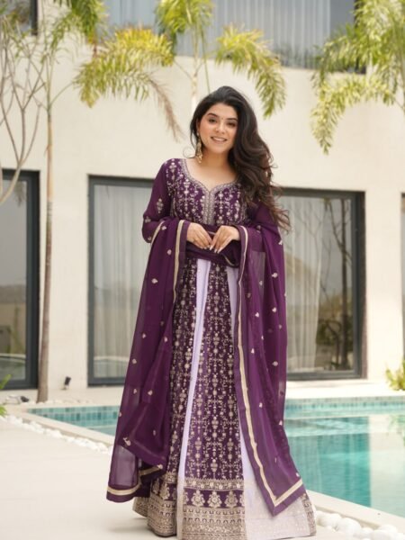Zari & Sequins Embroidered Blooming Fabric Gown with Dupatta