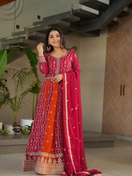 Zari & Sequins Embroidered Blooming Fabric Gown with Dupatta
