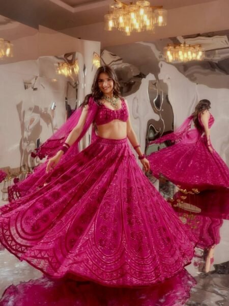 Designer Kasturi Silk Lehenga in Hot Pink with Heavy Dori & Sequins Work