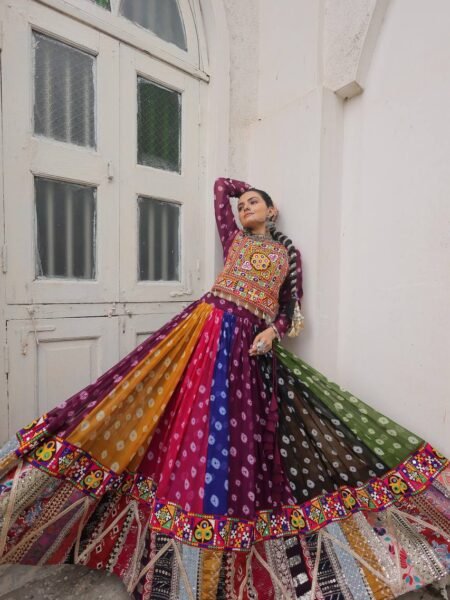 Elegant Multicolor Georgette Lehenga with Kutchi Gamthi Embroidery