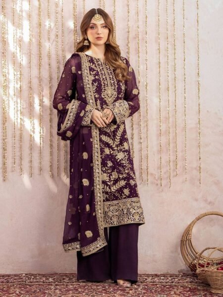 Ethnic Georgette Kurta Palazzo Set Sequins Embroidery & Lace Work