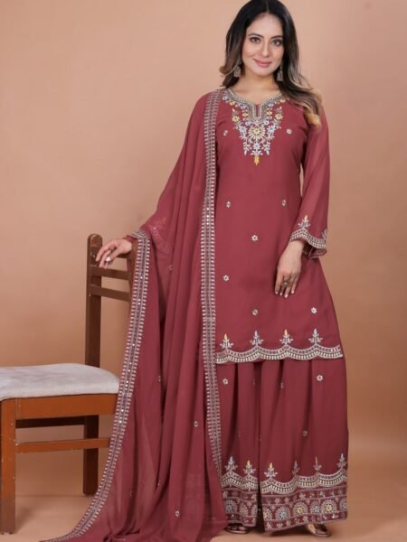 Beautiful Georgette Kurta Sharara Set with Coding Sequins Embroidery