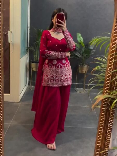 Elegant Sequins Embroidery Work Georgette Sharara Suit