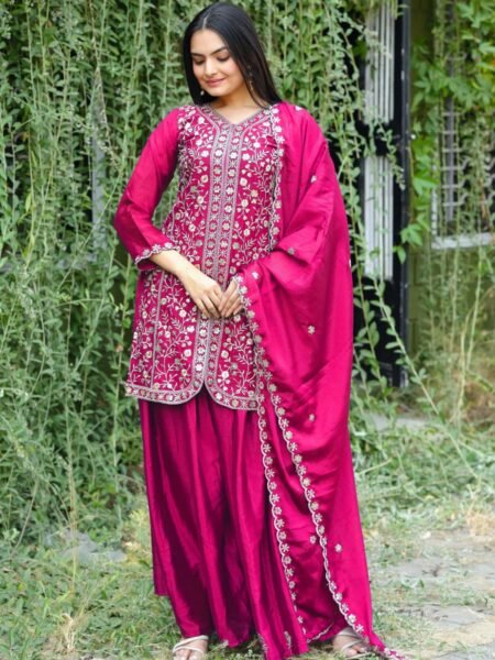 Traditional Pink Chinon Sequins embroidery Sharara Set