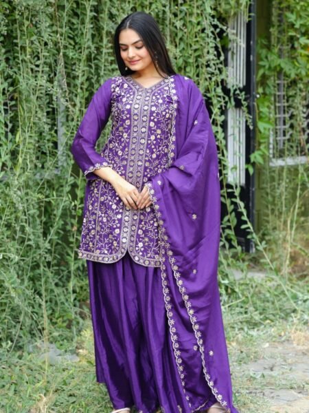 Traditional Purple Chinon Sequins embroidery Sharara Set