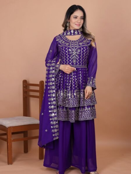 Gorgeous Purple Sequins Embroidery Work Sharara Set