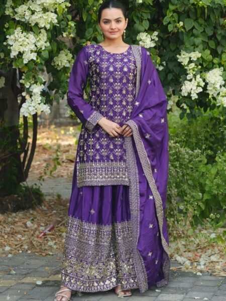 Classy Purple Sequins Embroidery Work Sharara Set
