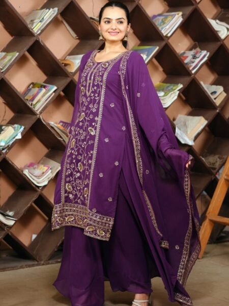 Classy Purple Sequins Embroidery Work Sharara Set