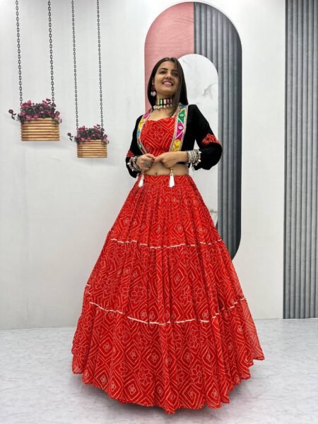 Traditional Red Georgette Bandhej Lehenga Choli