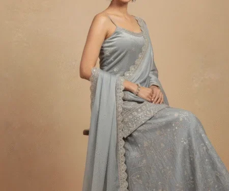 Gorgeous Grey Organza Embroidery With Sequin Work Sharara Set
