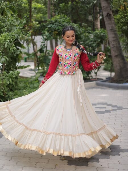 Traditional White & Pink Cotton Gotta Patti Lace Lehenga Choli