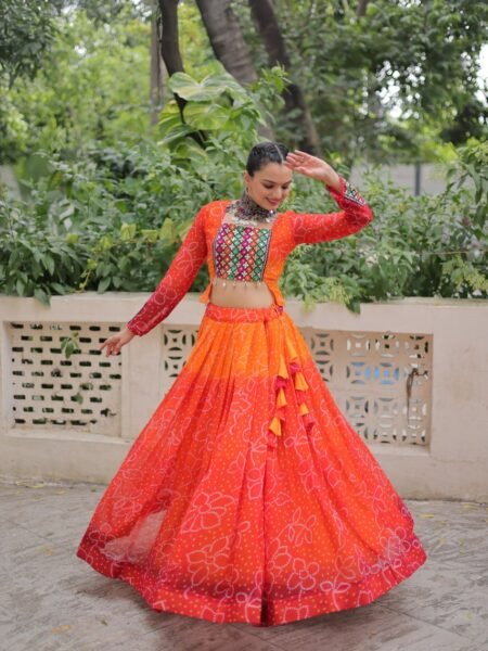 Beautiful Bandhani Print & Kutchi Gamthi Patchwork Lehnega Choli