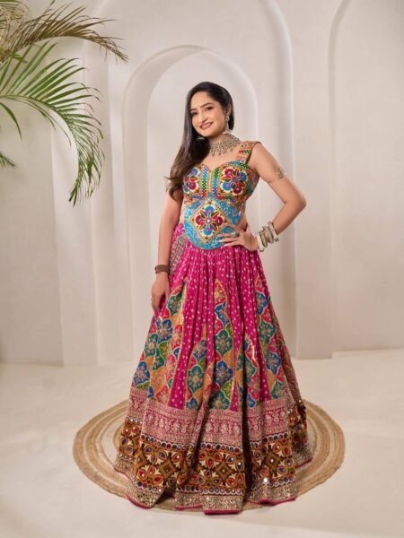 Elegant Digital Print with Mirror Work Lehenga Choli