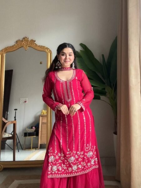 Graceful Magenta Georgette Embroidered Sequin Work Sharara Set